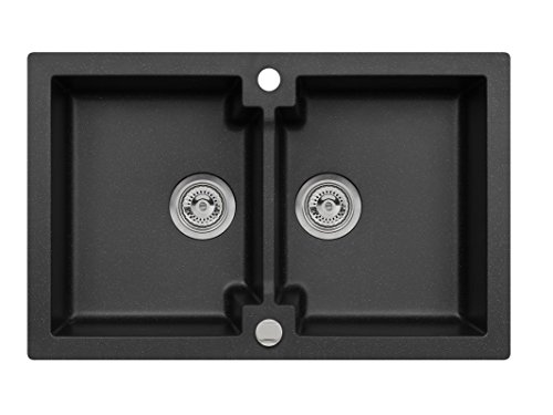 Einbau Spüle Mojito 160 Axigranit für 80er Doppelbecken Küchenspüle 79 x 50 cm (Axis Schwarz)