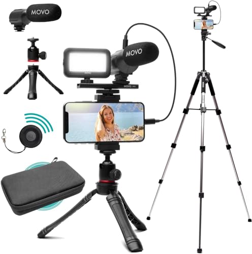 Movo iVlogger iPhone,Android Kompatibles Vlogging Kit mit Stativ in voller Größe – Handy-Video-Kit Zubehör: Stative, Handyhalterung, Video, Vloggen-Aufnahme