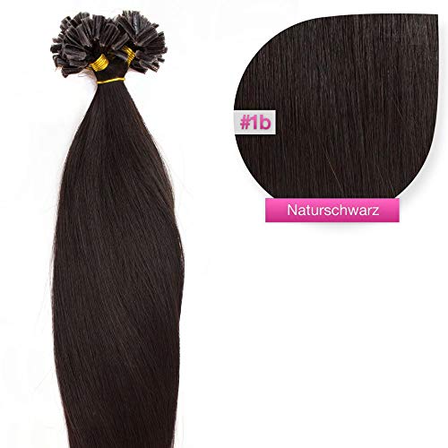 150 x 1,0g glatte indische Remy 100% Echthaar-Strähnen/U-tip/Extensions/Haarverlängerung mit Keratinbondings 50 cm #1b naturschwarz - natural black