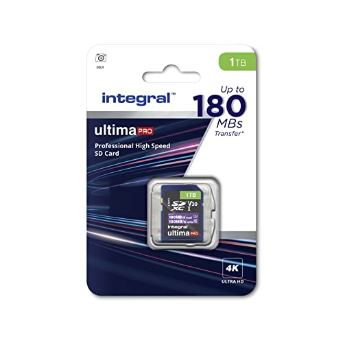Integral 1TB SD-Karte 8K und 4K Video lesen 180 MB/s und schreiben 150 MB/s SDXC V30 U3