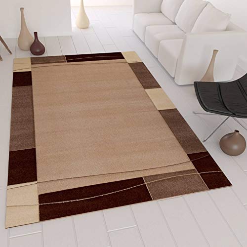 VIMODA Moderner Teppich in Beige mit Handgeschnittenen Konturen auf Bordüre Muster 160x230 cm