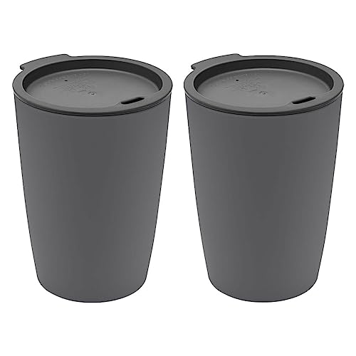 Magu 2er Set Natur-Design Trinkbecher Coffee to Go Anthrazit ca. 310 ml aus einem Polymer aus natürlichen Materialien Mehrwegbecher Kaffeebecher