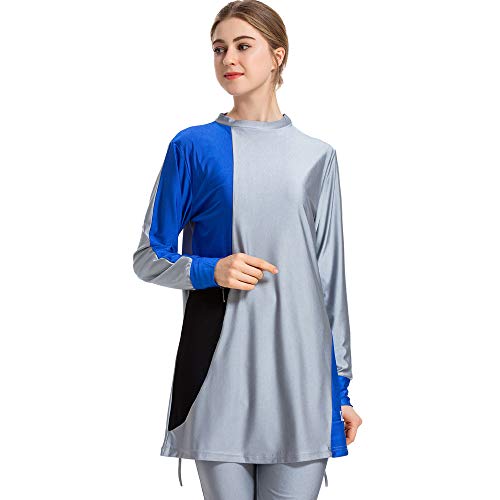 CaptainSwim Muslimische Bademode für Frauen Bescheidene vollständige Abdeckung Burkini islamischer Hijab Badeanzug (L, Grau)