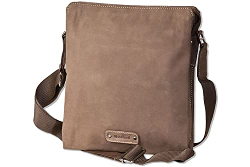 Woodland® Umhängetasche mit Tabletfach aus naturbelassenem Büffelleder in Dunkelbraun/Taupe