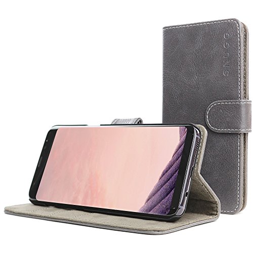 Snugg Schutzhülle für Samsung Galaxy S8 Plus, Leder, Klapphülle mit Kartenschlitzen, Brieftaschenformat und Ständer, aus der Legacy-Serie