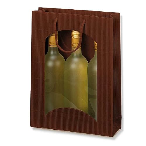 3er Flaschentasche, Geschenktasche, Weintasche, 25+8,5x36 cm, Schokobraun, 20 Stück