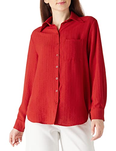 Amazon Brand - find. Legere Damenbluse, Oversize, geknöpft, mit V-Ausschnitt, Blusen, Shirts, rot, Größe M