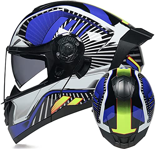 Klapphelm Motorrad Modularer Helm Doppelvisier,DOT/ECE Approved Integralhelm Motorradhelm for Erwachsene Damen und Herren Moped Street Racing Scooter Roller Helm (Color : E, Größe : L=59-60cm)