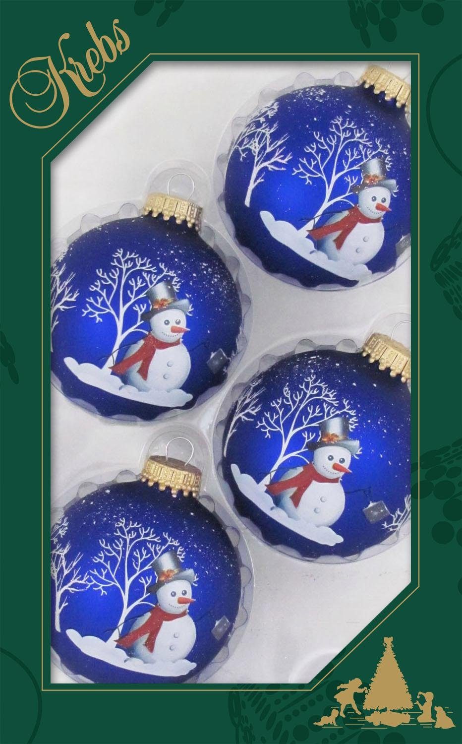 Krebs Glas Lauscha Weihnachtsbaumkugel "Schneemann, Weihnachtsdeko, Christbaumschmuck, Christbaumkugeln Glas", (Set, 4 St.)