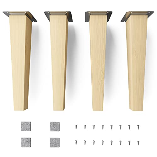 sossai® Holz-Möbelfüsse - Clif Square | Natur (unbehandelt) | Höhe: 25 cm | HMF3 | eckig, konisch (gerade Ausführung) | Material: Massivholz (Buche) | für Stühle, Tische, Schränke etc.