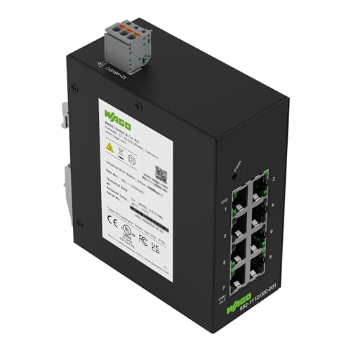 WAGO Industrial-ECO-Switch 852-1112 | mit 8 ETHERNET‐Ports 10/100/1000 MBit/s Autonegotiation und Diagnose‐LEDs auf der Vorderseite, unterstützt bis zu 8000 absolute MAC‐Adressen