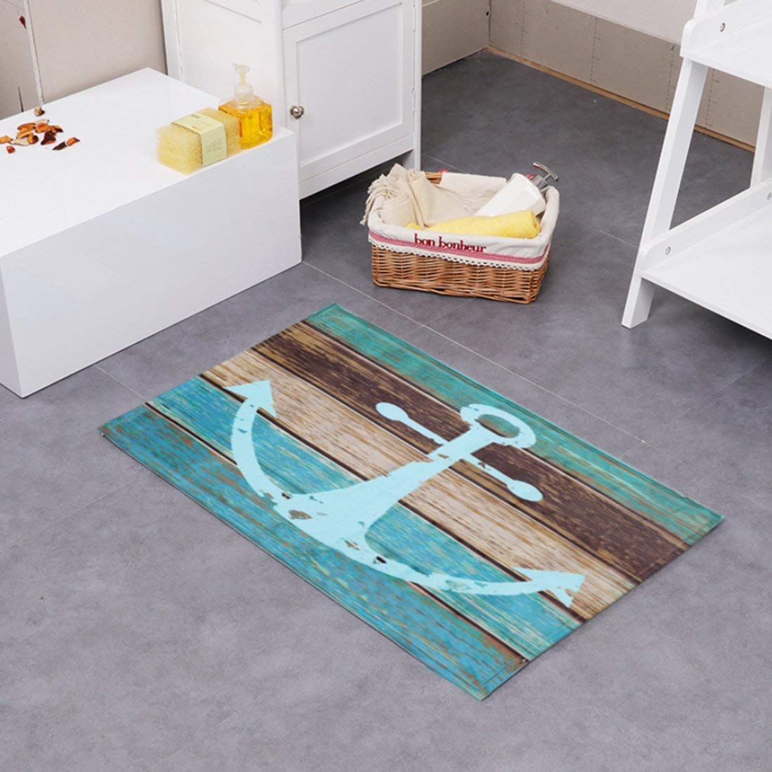 JameStyle26 Schöne Fußmatte Anker Badezimmermatte rutschfest Duschmatte schnelltrocknend Anti-Rutsch Küchenmatte Badezimmer Teppich Matte (Anker, 45 x 120 cm)