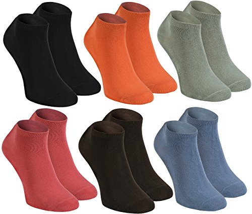 Rainbow Socks - Damen Herren Bunte Sneaker Bambus Socken - 6 Paar - Schwarz Orange Olive Braun Jeans Himbeere - Größen 42-43