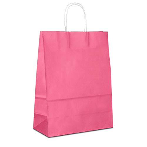 50 x Geschenktüten Papier pink 18+08x22 cm | stabile Partytüten farbig | bunte Papiertüten klein | HUTNER