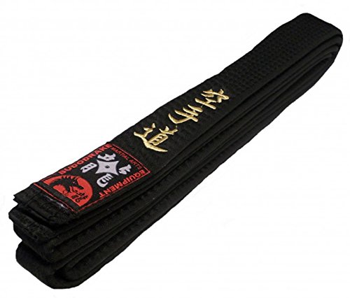 Budodrake Schwarzgurt mit Goldener Bestickung: Karate-Do (bestickter Karategürtel schwarz) Kanji in Gold (260)