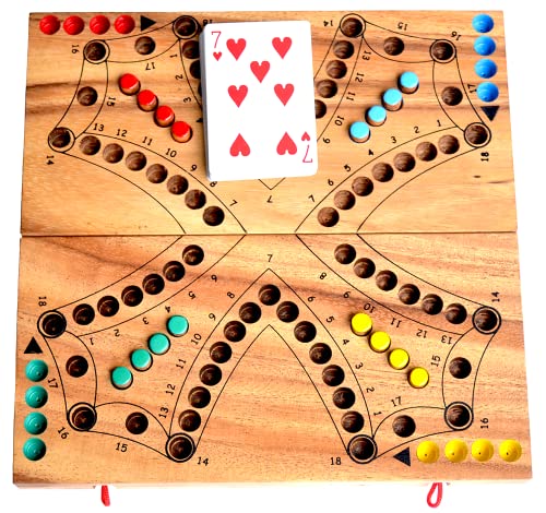 Tock Tock Dog Game Board für 4 Spieler Knobelholz Tock Gesellschaftsspiel mit Spielkarten für Einzel Spieler oder Teams spannendes Brettspiel aus Holz