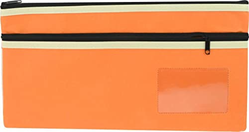 Osmer Federmäppchen aus hochwertigem Polyester, zwei Reißverschlüsse, mit Namenskarteneinsatz, 35 cm x 18 cm, Orange, Orange, 35 cm x 18 cm, klassisch