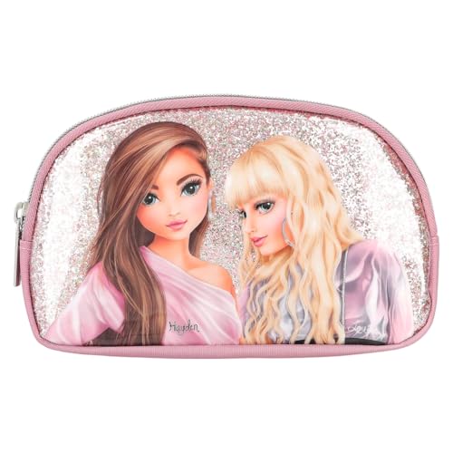Depesche 12635 TOPModel Glitter Queen - Kosmetiktasche in Rosa mit Glitzersteinen, Beauty Case mit Innentasche