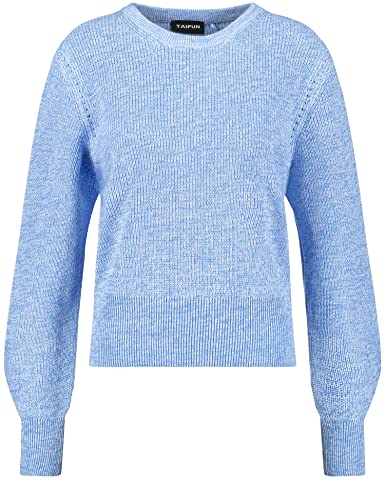 Taifun Damen Basic Pullover Langarm, Ärmelbündchen Pullover Langarm Rundhals Pullover Melange, unifarben Clear Sky Gemustert 42