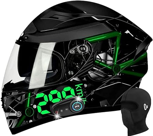 Bluetooth Integrierter Motorrad-Vollhelm,Bluetooth-Motorrad Helm ​mit Doppelschichtiger Sonnenblende ECE-Zugelassener Sturzhelm mit Automatischer Reaktionsfunktio, 54~65cm