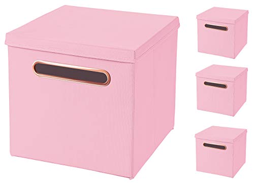 4er Set Rosa Faltbox 32,5 x 32,5 x 32,5 cm mit Rosegold Griff Aufbewahrungsbox von StickandShine faltbar, mit Deckel
