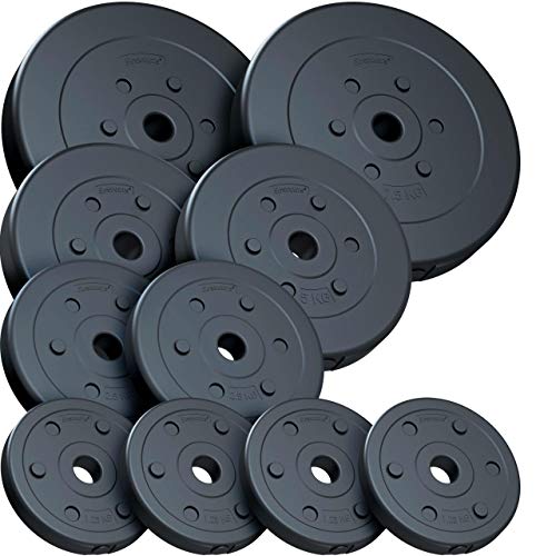 ScSPORTS® 35 kg Hantelscheiben-Set, Kunststoff, 2 x 7,5 kg, 2 x 5 kg, 2 x 2,5 kg, 4 x 1,25 kg, Gewichte, 30/31 mm Bohrung, durch Intertek geprüft + bestanden (1)