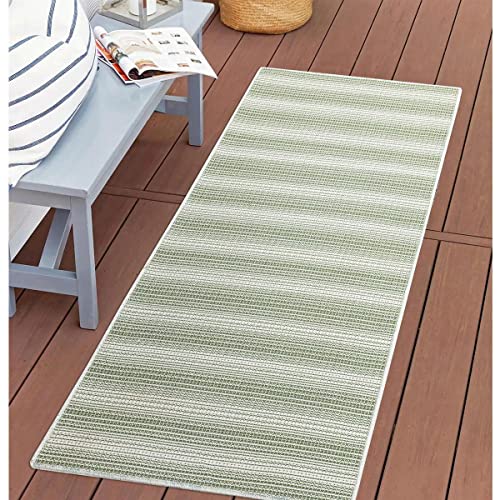 carpet city Outdoor Teppich Terrasse Wetterfest - 80x150 cm - Balkonteppich Grün - Streifen Muster - In-& Outdoor Teppiche für Veranda, Garten, Küche, Bad oder Wohnzimmer