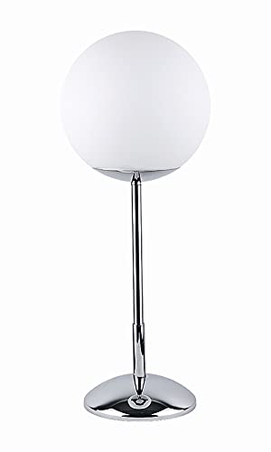 Licht-Erlebnisse Tischleuchte GORMER rund Weiß Chrom Glas Kugel Metall 47cm hoch blendarm modernes Design Tischlampe