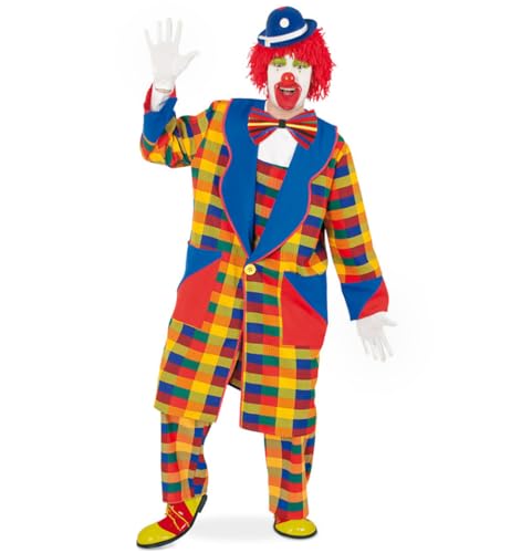 KarnevalsTeufel Herren-/Damenkostüm Clown Pebbi Mantel, bunt blau gelb rot kariert, Karneval, Fasching, Mottoparty (Large)