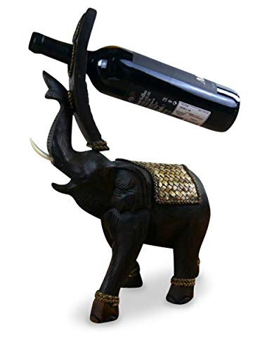 livasia Dekoelefant als Weinflaschenhalter Holzelefant (Handarbeit) asiatischer Flaschenständer/Flaschenhalter, Elefant aus Holz