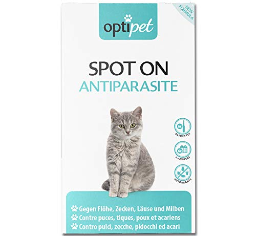 OptiPet Spot On für Katzen 6x1ml Pipetten Alle Gewichtsklassen Hochwirksame Floh Tropfen bis zu 24 Wochen gegen Milben, Flöhe, Zecken, Läuse
