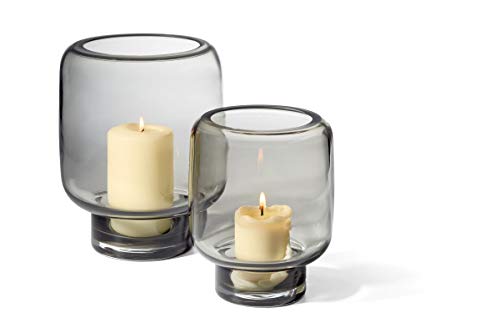 Philippi - VEJLE Windlicht oder Vase - graues Rauchglas = Trendfarbe des Jahres - Windlicht für Teelichte bis Blockkerzen - romantischer Kerzenschein auf Balkon, Garten oder Terasse