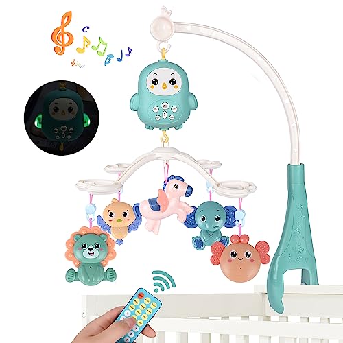 Weinsamkeit Mobile Baby, Baby Musik Crib Mobile zum Aufhängen, Mobile Babybett mit Timing-Funktion Projektor&Lichtern, Hängenden Ferngesteuerter Nachttischglocke Spielzeug für Neugeborene 0-24 Monate