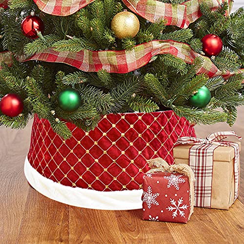Pectt Weihnachtsbaum-Halsband, Weihnachtsbaum-Rock, Standfuß-Abdeckung mit Plüsch, gestrickter roter Weihnachtsbaum-Ring für Weihnachtsfeier, Heimdekoration, Weihnachtsbaum-Dekoration