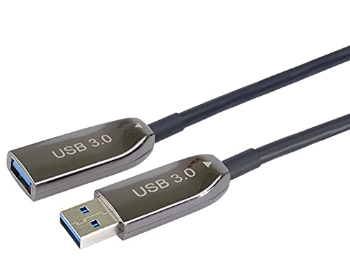 PremiumCord USB 3.0 Optisches Verlängerungskabel 25m (AOC), Glasfaser Kabel, Datenkabel SuperSpeed bis zu 5Gbit/s, Ladekabel, USB 3.0 Typ A Buchse auf Stecker, 9Pin, Farbe Schwarz, Länge 25m