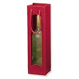 20 x 1er Flaschen-Tragekarton, Flaschentragetasche, Weinverpackung, Weintragetasche mit Sichtfenster, offene Welle, 10 x 8,5 x 36 cm, Rot