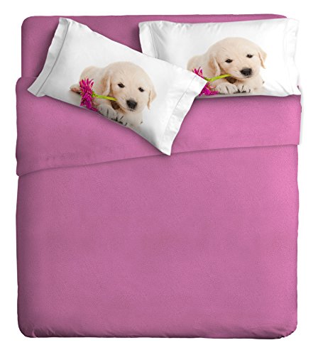 Ipersan Position Funny Dogs komplett Reflektor, 100% Baumwolle, Weiß/Pink, Doppelbett, 260 x 300 x 0.5 cm, 4 Einheiten