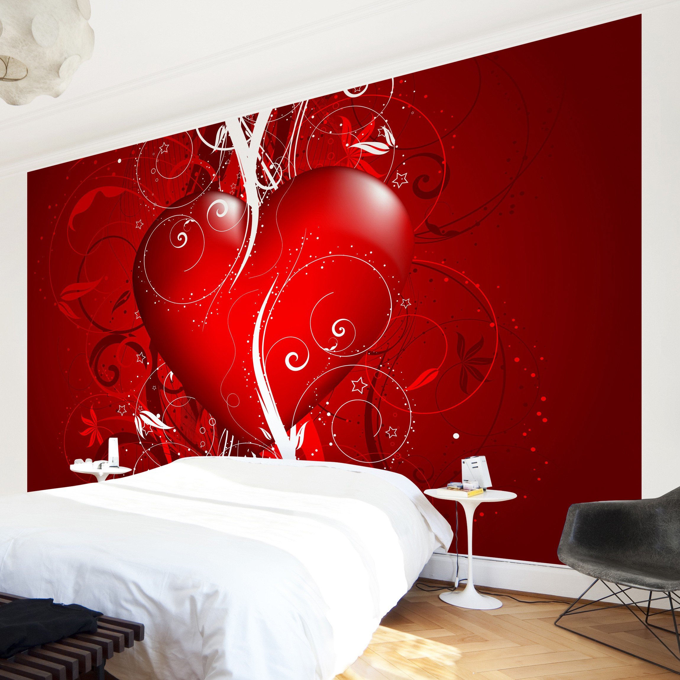 Apalis Vliestapete Floral Heart Fototapete Breit | Vlies Tapete Wandtapete Wandbild Foto 3D Fototapete für Schlafzimmer Wohnzimmer Küche | rot, 108070