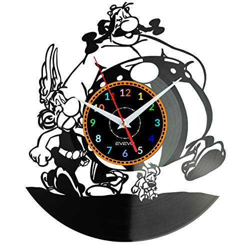 EVEVO Asterix i Obelix Wanduhr Vinyl Schallplatte Retro-Uhr Handgefertigt Vintage-Geschenk Style Raum Home Dekorationen Tolles Geschenk Wanduhr Asterix i Obelix