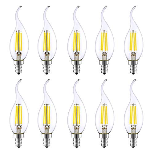 10er Pack E14 LED Kerze Lampe für Kronleuchter, 4W Ersatz für 40W Halogenlampen, Classic LED Kerzen Fadenlampe, kaltes Weiß 6500K 420LM Nicht Dimmbar