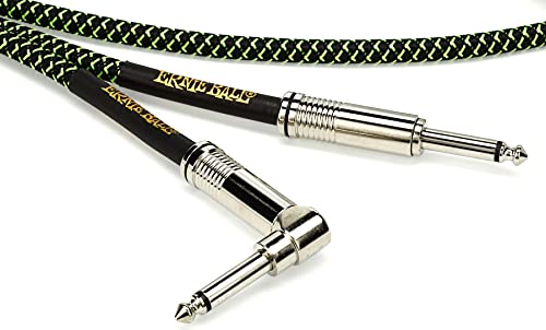 Ernie Ball 18' Braided Straight Angle Inst Cable Black Green