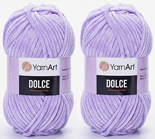 Yarn Art Dolce-Garn, 100 % Mikro-Polyester, 2 Stück, 260 Meter, 2 x 100 g, super sperrig: 6 Baby-Chenille-Garn (744 Lila)