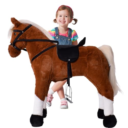 TE-Trend Pferd, 70 cm – Das perfekte Reitpferd für Kinder mit Sattel, Zaumzeug und Steigbügeln. EIN traumhaftes Geschenk für Pferdefreunde! Das ideale Spielzeug für glückliche Mädchen, Hellbraun