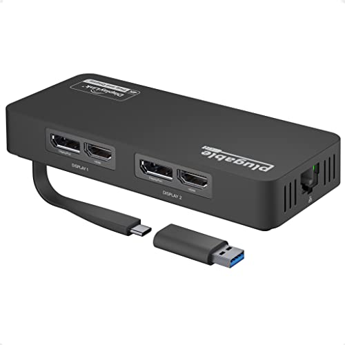 Plugable 4K DisplayPort und HDMI Dual Monitor Adapter USB 3.0 Hub und USB C Adapter mit Ethernet, USB Hub – Kompatibel mit Windows – USB Adapter HDMI Adapter, Displayport HDMI Adapter, USB C Hub