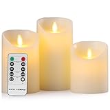 Hausware LED Candles Light 4" 5" 6" 3 Pack Pillar Candles Real Wax Battery Operated Flameless Candles Flickering Electric Fake Candle Sets with Rome and Timer
