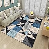 Teppich Zimmer Blauer Teppich, rutschfestes Sofa mit rechteckigem Muster, hochwertiger Couchtischteppich Zimmer Teppich ,Blau,60x90cm