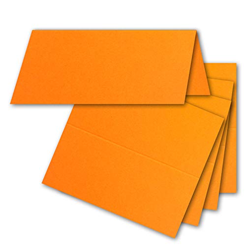 FarbenFroh by GUSTAV NEUSER 100x Tischkarten in Orange - 4,5 x 10 cm - blanko - Doppel-Karten - als Platzkarten und Namenskarten für Hochzeit und Feste