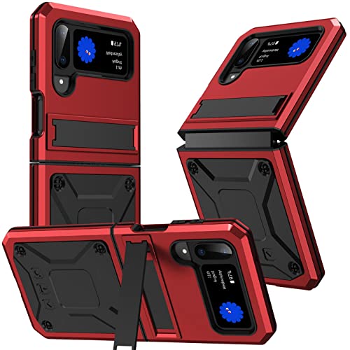 PISOM Schutzhülle für Samsung Galaxy Z Flip 3/Z Flip 4, Metall mit Ständer, faltbare Schutzhülle, langlebig, strapazierfähig, stoßfest, Rot