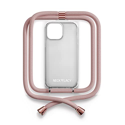 NECKLACY® - The Phone Necklace - Handykette für Apple iPhone 14 Plus in Soft Nude | transparente Handyhülle mit hochwertiger Kordel zum Umhängen - Smartphone Crossbody Case