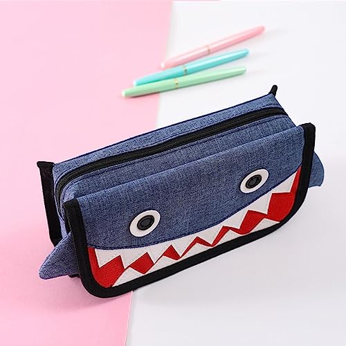 AkmAsk Haifisch Federmäppchen Big Kawaii Federmäppchen Schulbedarf für Jungen Oxford Stoff Stiftetui - Blaues Kit